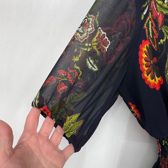 EnFocus Studio Boho Maxi Dress Womens 6 Navy Blue Chiffon Floral Print Polyester - Picture 7 of 9